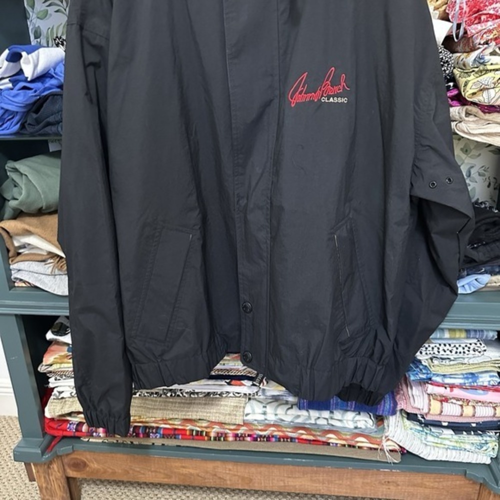 Vintage Oarsman 913 Jacket Mens XL Black Windbreaker Hooded Johnny Bench Pockets - Picture 6 of 12